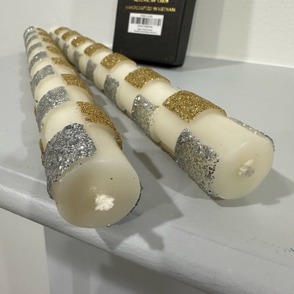 Mackenzie Childs Table Gold & Solver Tall Skinny Candles Set of 4 NEW - Picture 6 of 7